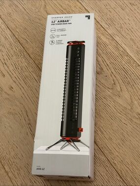Sharper Image 12” AIRBAR Fan - Sleek Black Tower Desk Fan